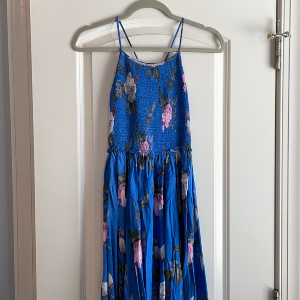 Blue floral midi dress